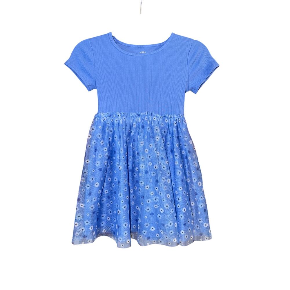 Wonder Nation Girl's Blue Short Sleeve Tutu Dress Daisy Flowers Small 6-7 New